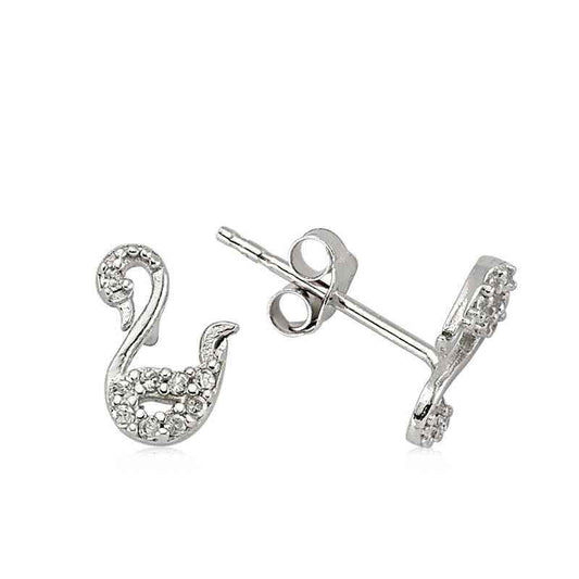 Swan Stud Silver Earrings
