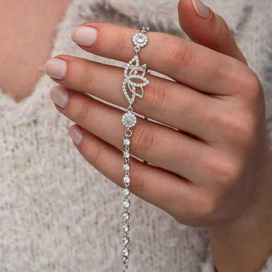 Zircon Stone Lotus Women's Silver Bracelet