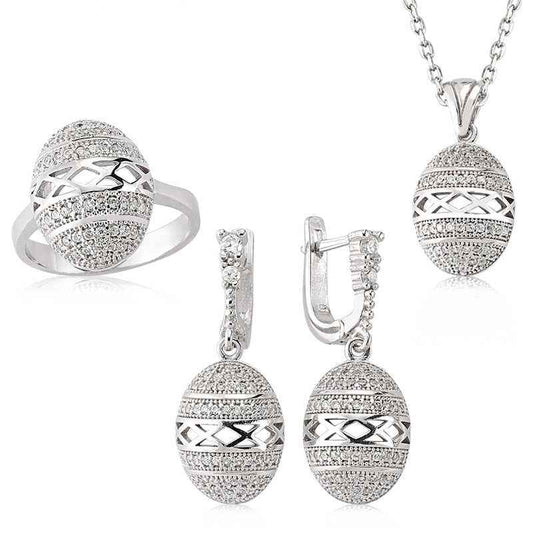 Oval Zircon Stone Women's Silver Set