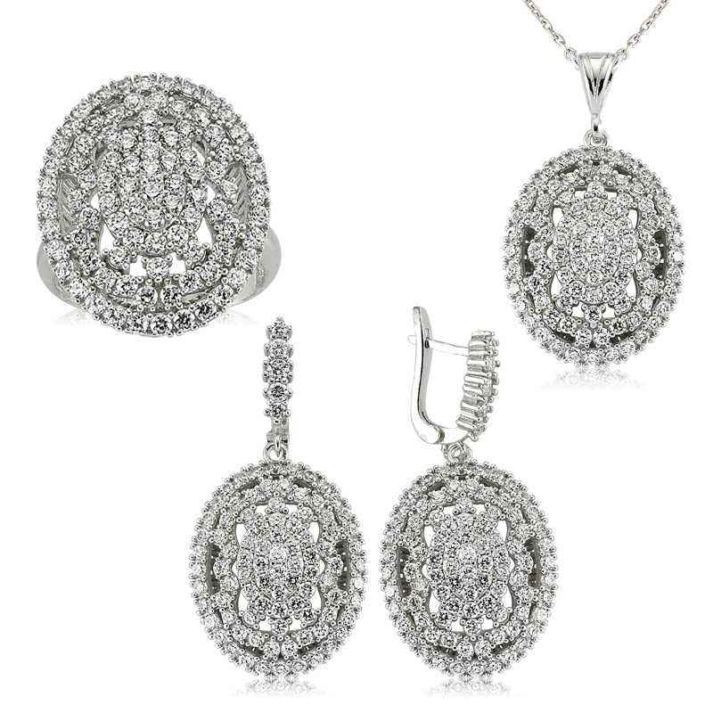 White Stone Women's Silver Set