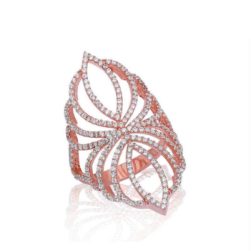 Rose Plated Zircon Stone Women's Silver Ring