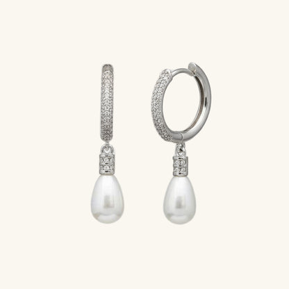 Zircon Stone Drop Pearl Dangle Women's Silver Earrings