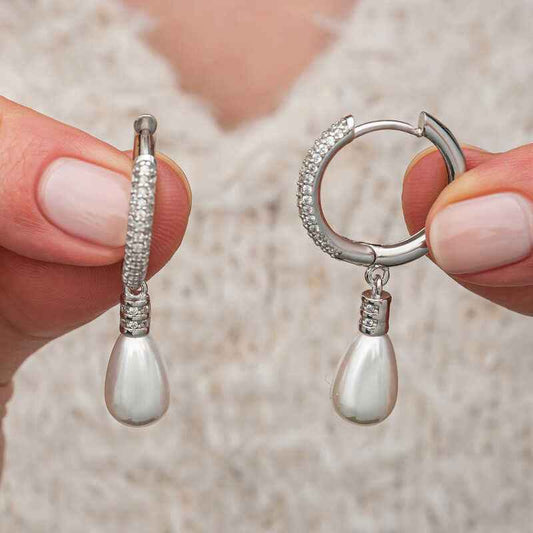 Zircon Stone Drop Pearl Dangle Women's Silver Earrings