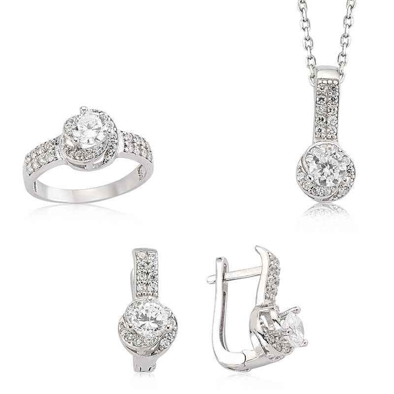 Single Stone Women's Silver Set