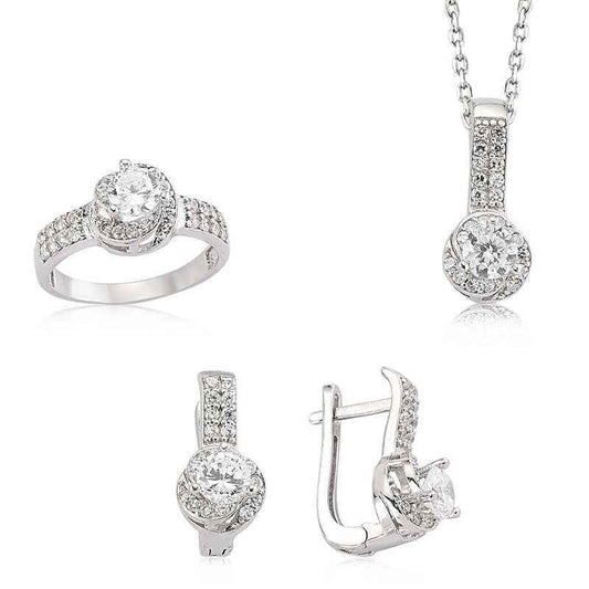 Single Stone Women's Silver Set