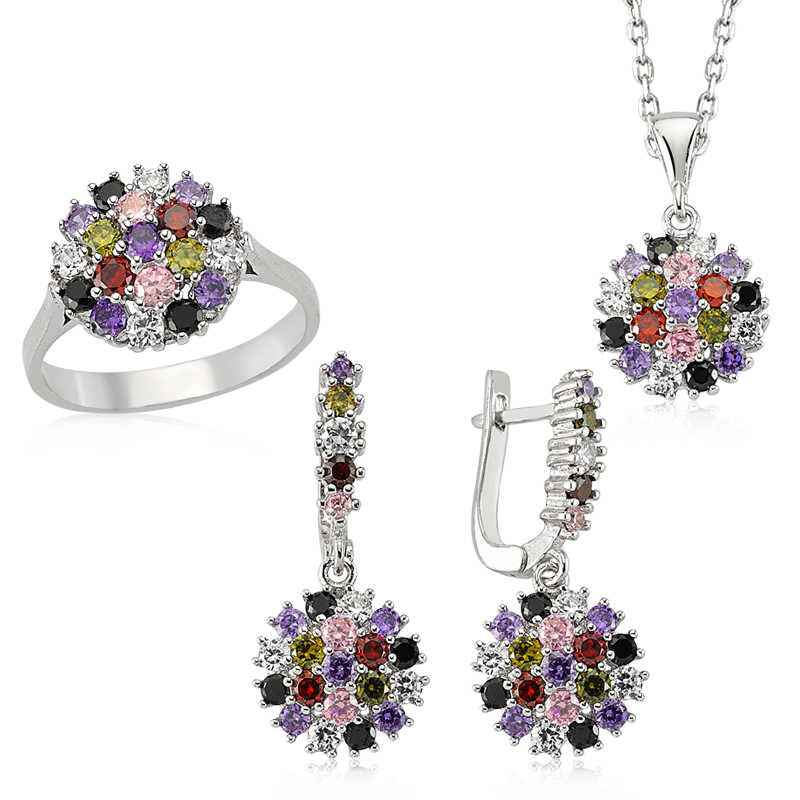 Colored Stone Women's Silver Set