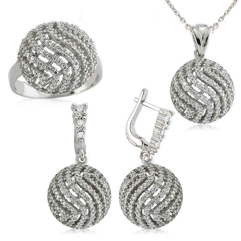 Round Zircon Stone Women's Silver Set