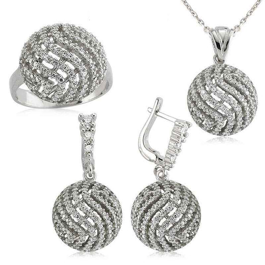 Round Zircon Stone Women's Silver Set
