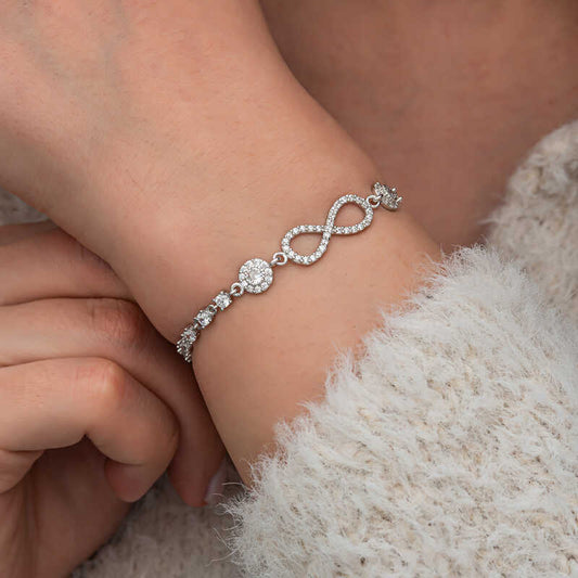 Zircon Stone Infinity Women's Silver Bracelet