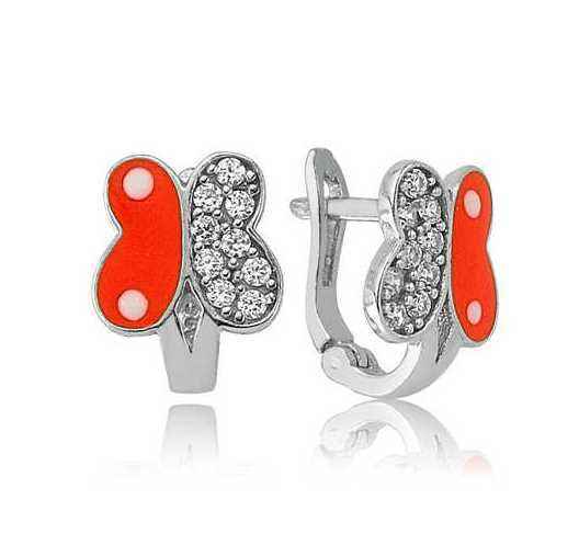 Orange Butterfly Children's Silver Earrings