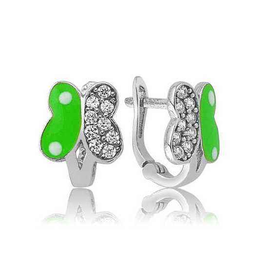 Green Butterfly Children's Silver Earrings