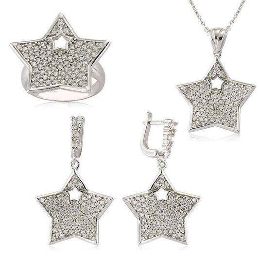 Zircon Stone Star Women's Silver Set