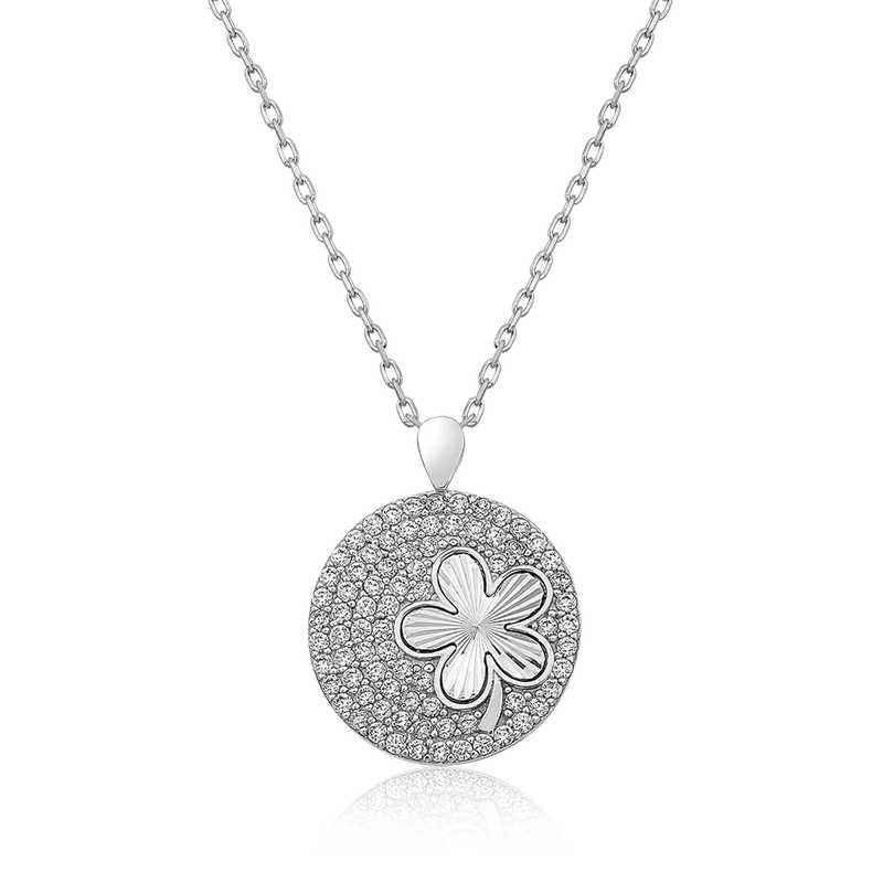 Zircon Stone Clover Women's Silver Necklace