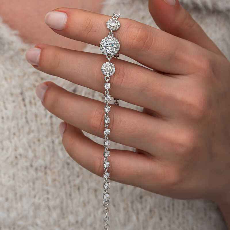 Zircon Stone Round Women's Silver Bracelet