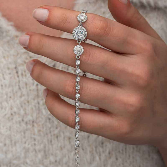 Zircon Stone Round Women's Silver Bracelet