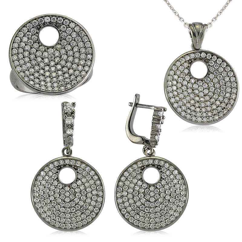 Round Zircon Stone Women's Silver Set