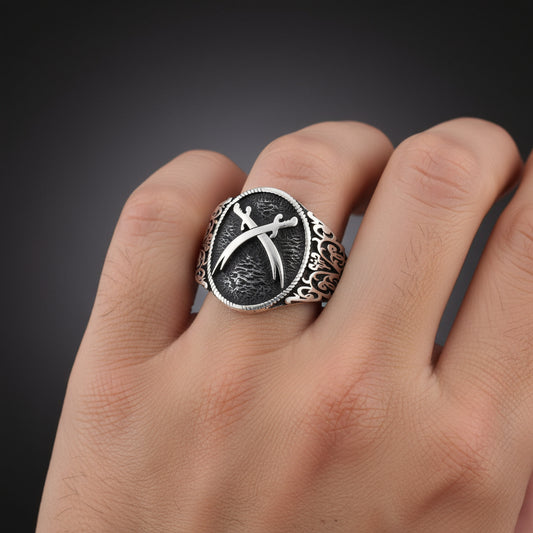 Sword Motif Men's Silver Ring
