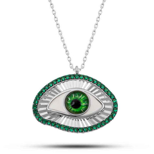 Emerald Eye Protection Women's Silver Necklace