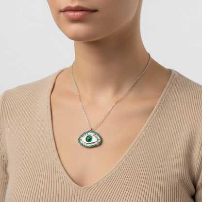 Smaragd Augenschutz Damen Silber Halskette
