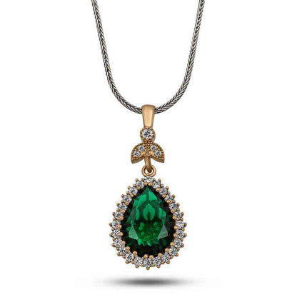 Emerald Stone Hurrem Women's Silver Necklace