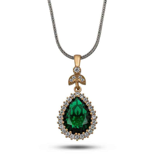 Emerald Stone Hurrem Women's Silver Necklace
