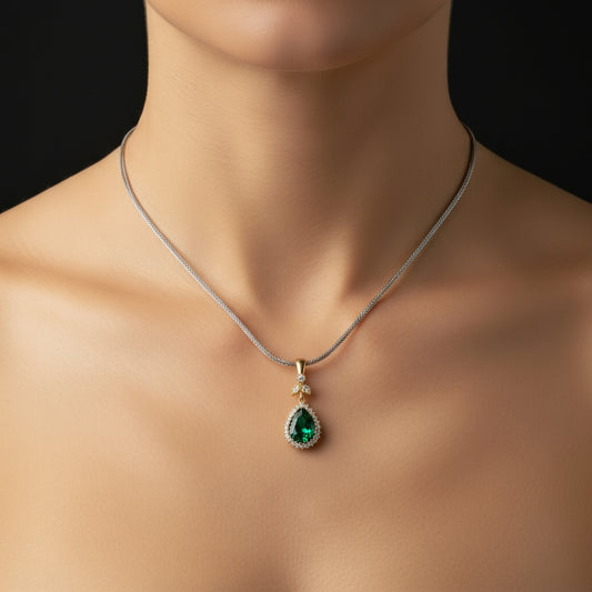 Emerald Stone Women's Silver Necklace