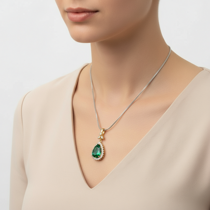 Smaragdstein Damen Silber Halskette
