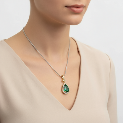 Smaragdstein Damen Silber Halskette