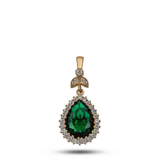 Emerald Stone Hurrem Women's Silver Pendant