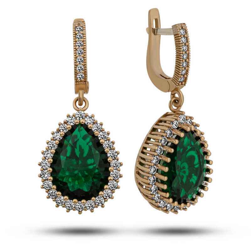 Emerald Stone Hurrem Women's Silver Earrings