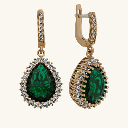 Emerald Stone Hurrem Women's Silver Earrings