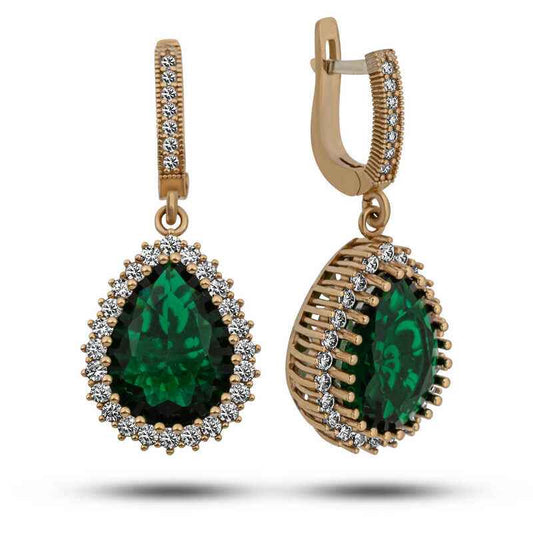 Emerald Stone Hurrem Women's Silver Earrings