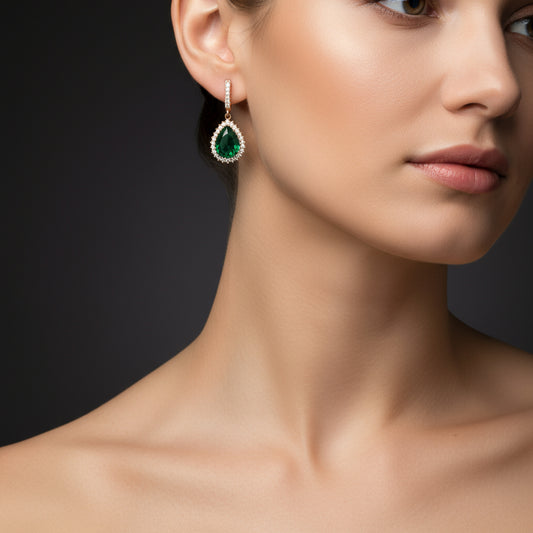 Emerald Stone Women's Silver Earrings