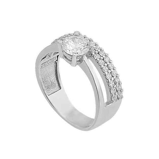 Single Stone Double Row Women's Silver Ring