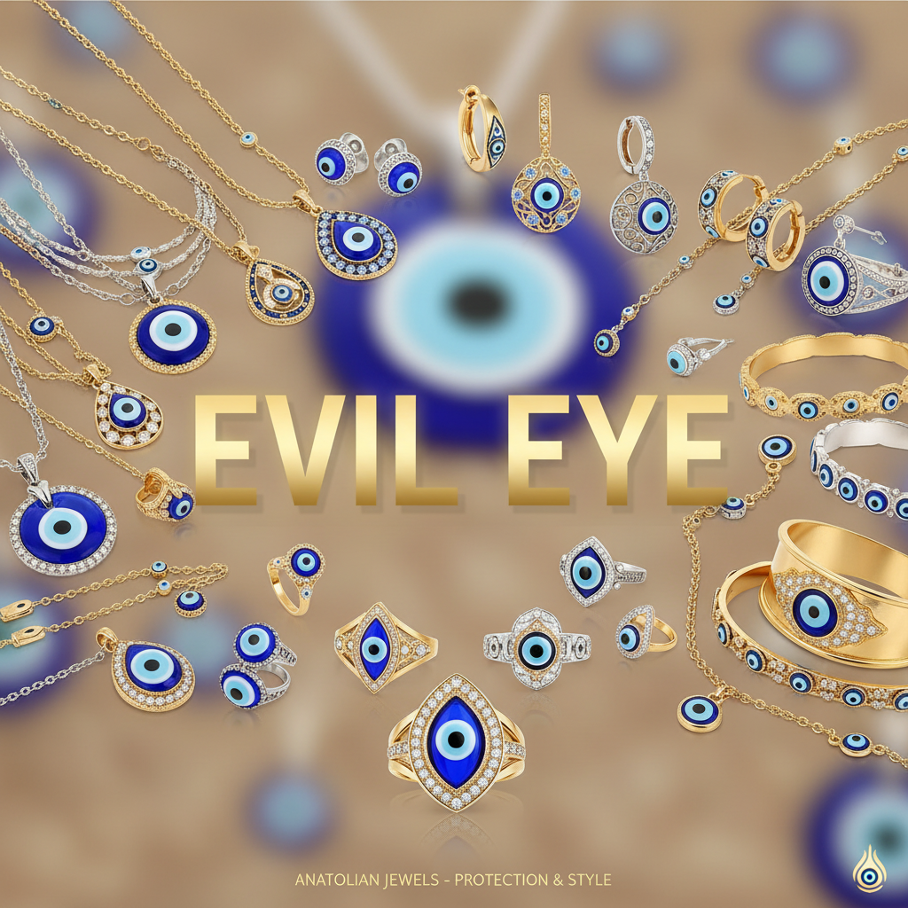 şimdi bu görselde bulunan yazıların hepsini abmlemleri kladır ortada bu şekilde bulunmasın sağa sola dağıt. aynı zamanda evil eye da ekle. çokca ürün bulunabilir