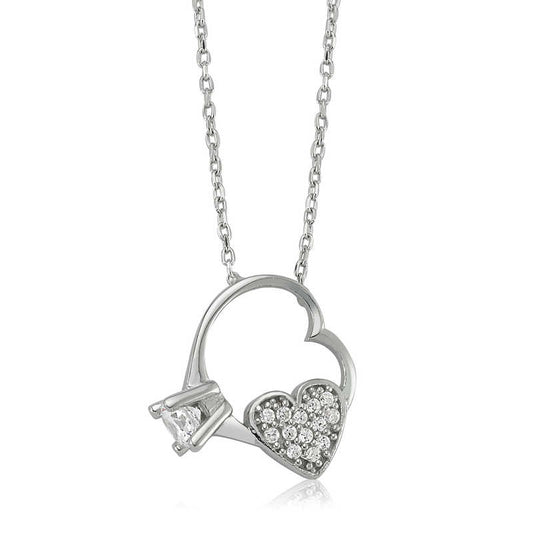 Single Stone Heart Women's Silver Necklace