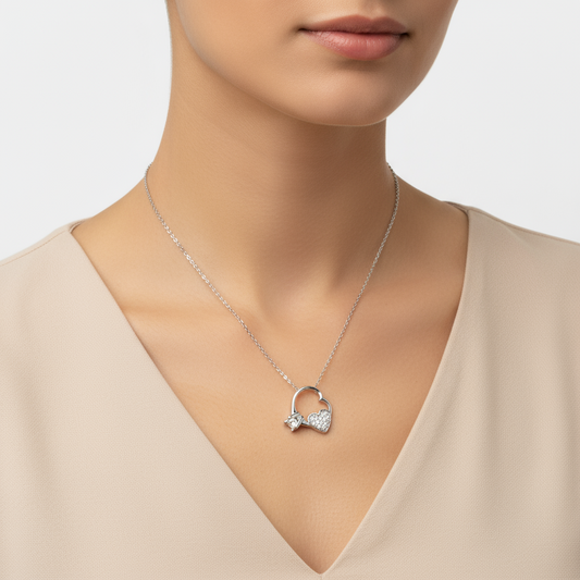 Single Stone Heart Women's Silver Necklace