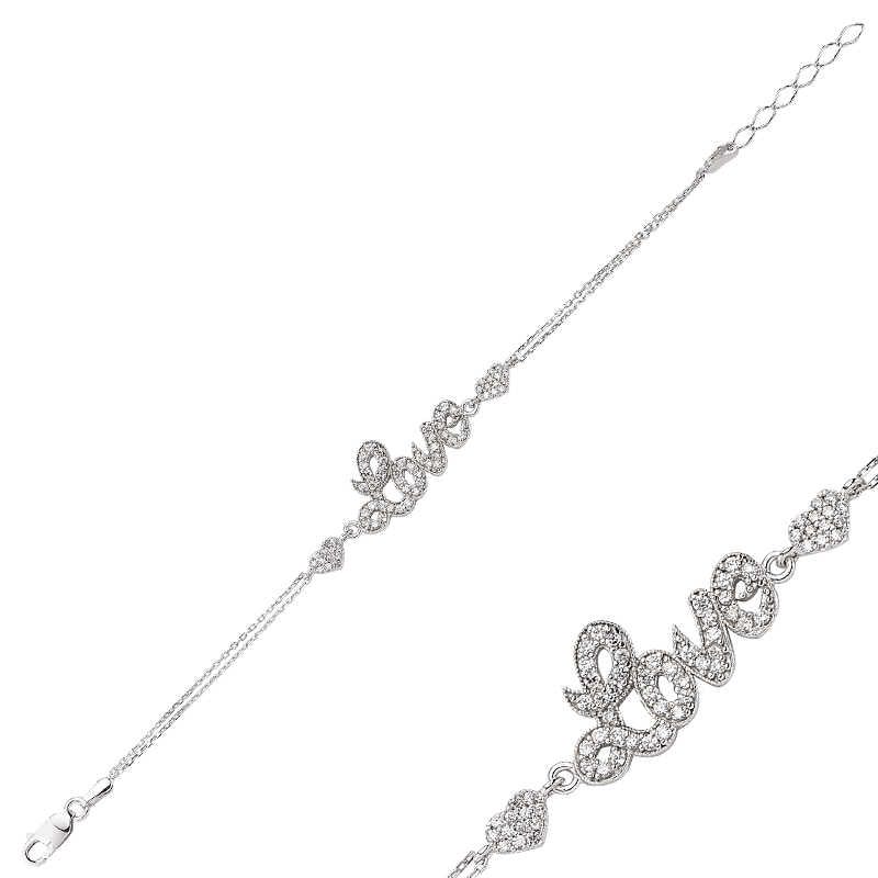 Heart Love Inscribed Women's Silver Bracelet
