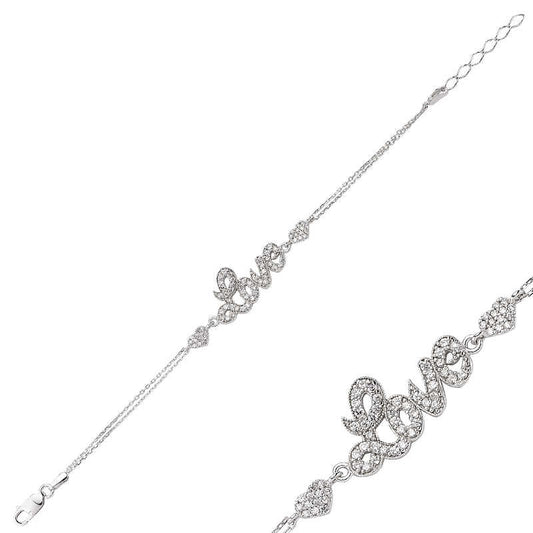 Heart Love Inscribed Women's Silver Bracelet