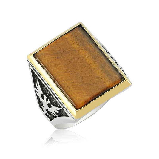 Tiger's Eye Men's Silver Ring