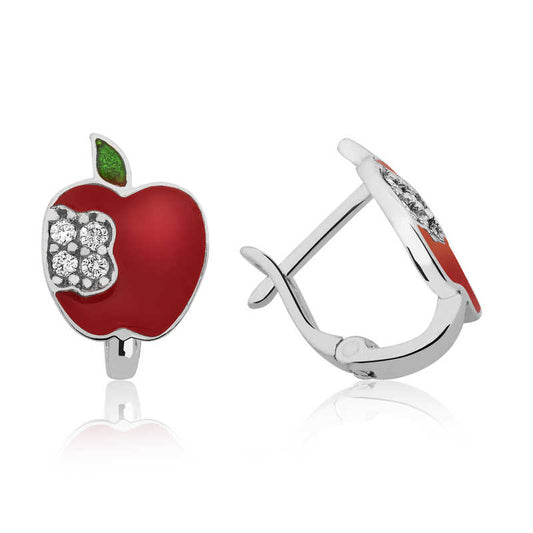 Red Apple Children's Silver Earrings