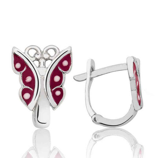 Red Butterfly Children's Silver Earrings