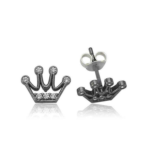 Queen's Crown Stud Silver Earrings