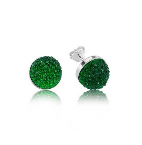 Green Crystal Stud Women's Silver Earrings