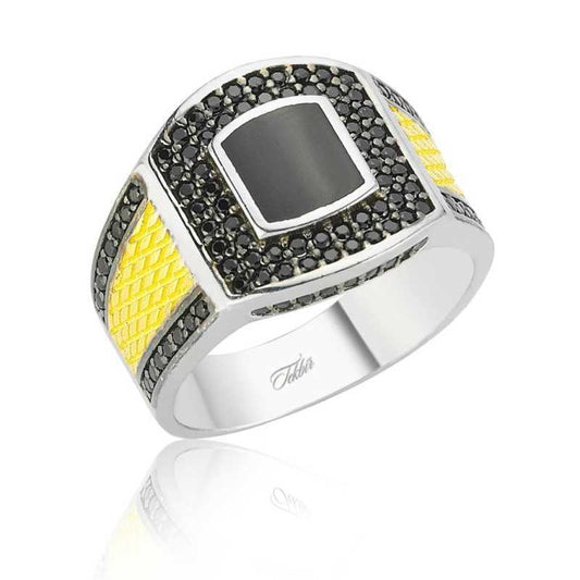 Black Stone Men's Silver Ring