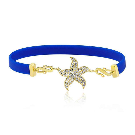 Navy Blue Starfish Women's Gold Plated Silver Bracelet