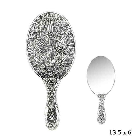 Lale Motifli Silver Hand Mirror