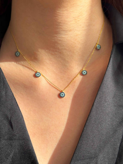 5 Navy Turquoise Navy Circle Silver Necklace