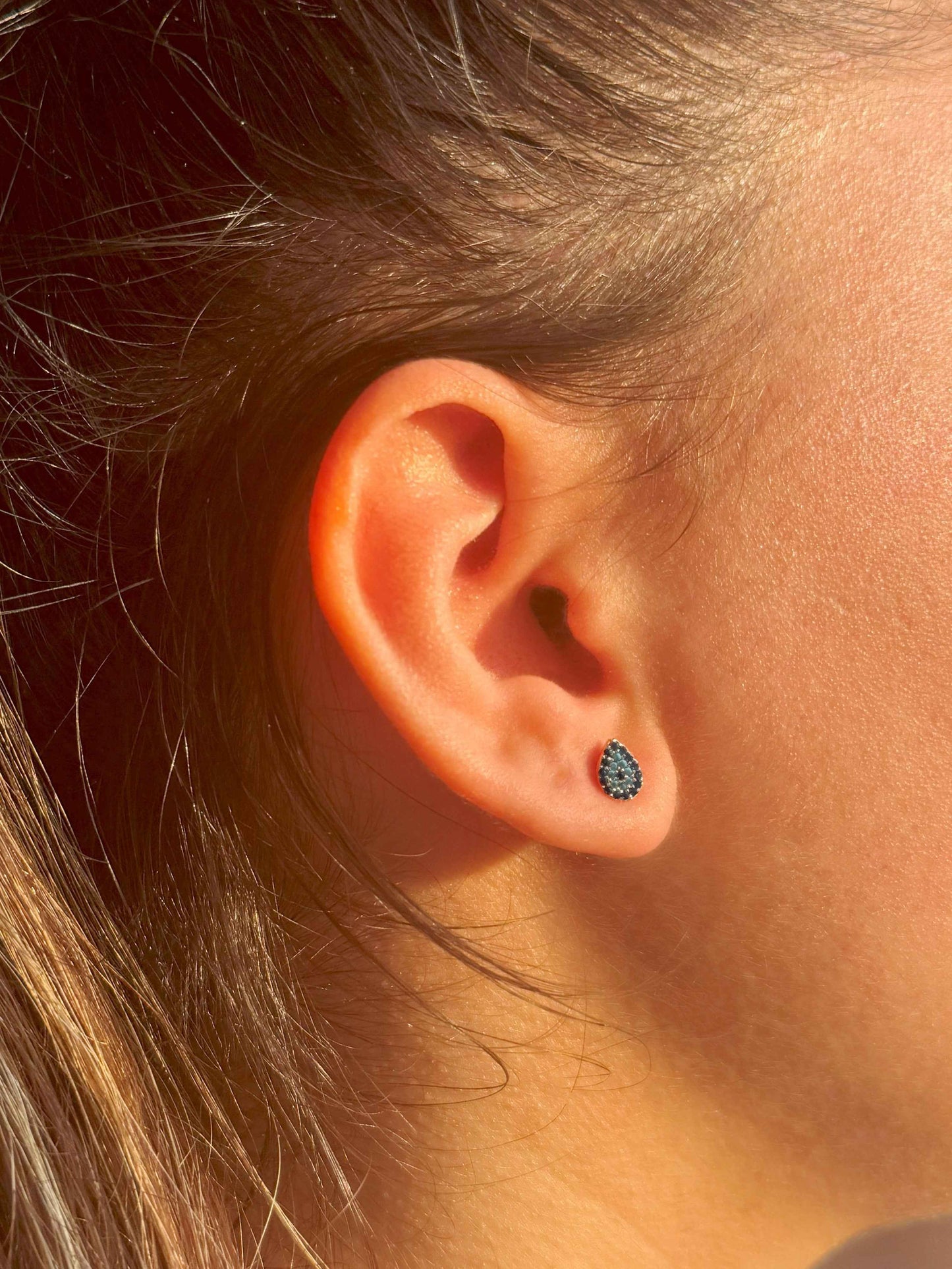 Mini Navy Turquoise Drop Silver Earrings