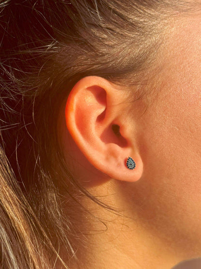Mini Navy Turquoise Drop Silver Earrings